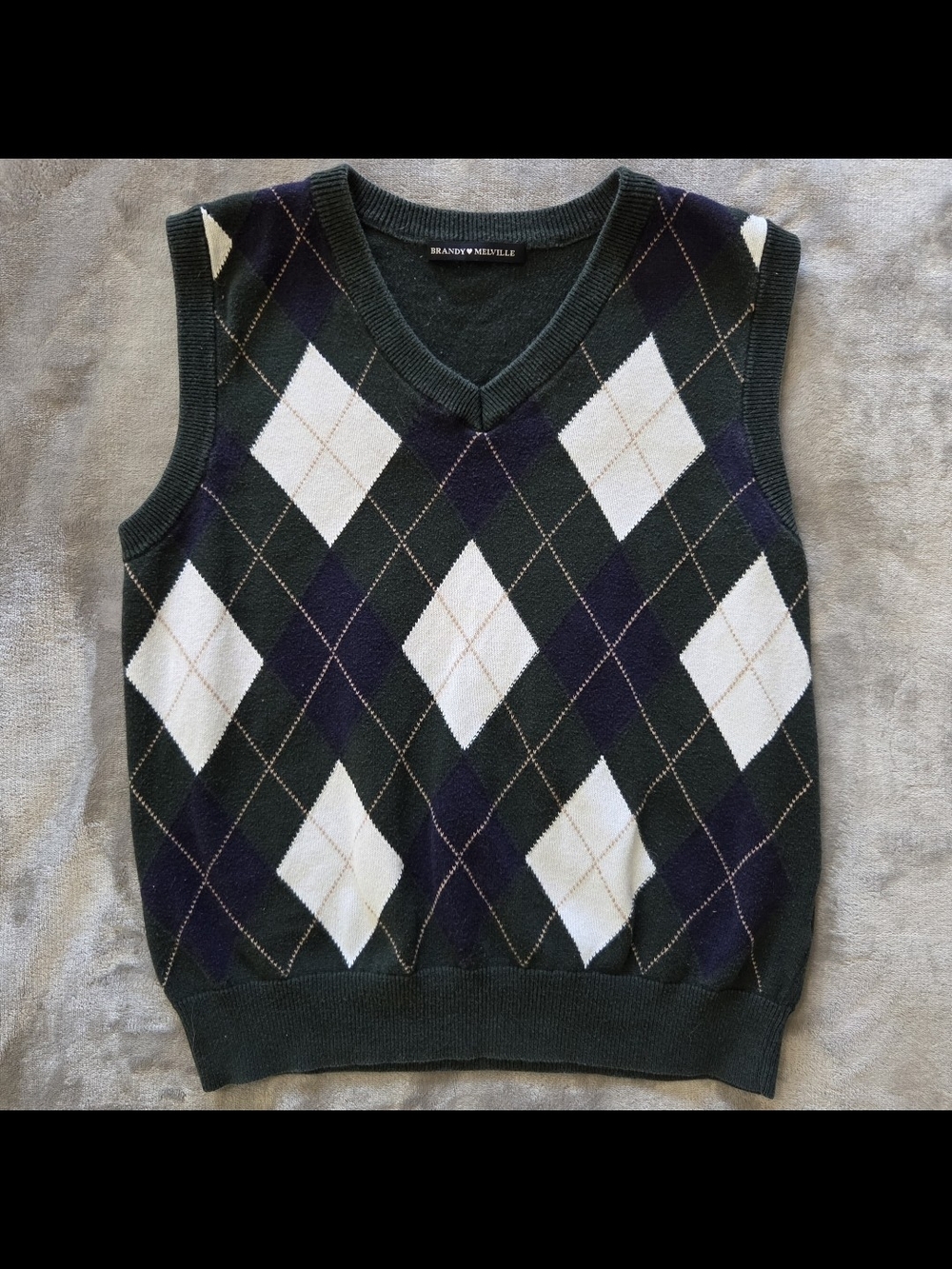 Brandy Melville - Green, White & Navy Argyle V-Neck Sweater Vest